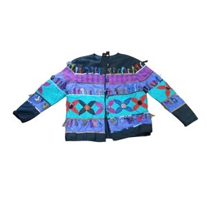 90s Allure Silk Art Deco Boho Colorful Jacket Size L